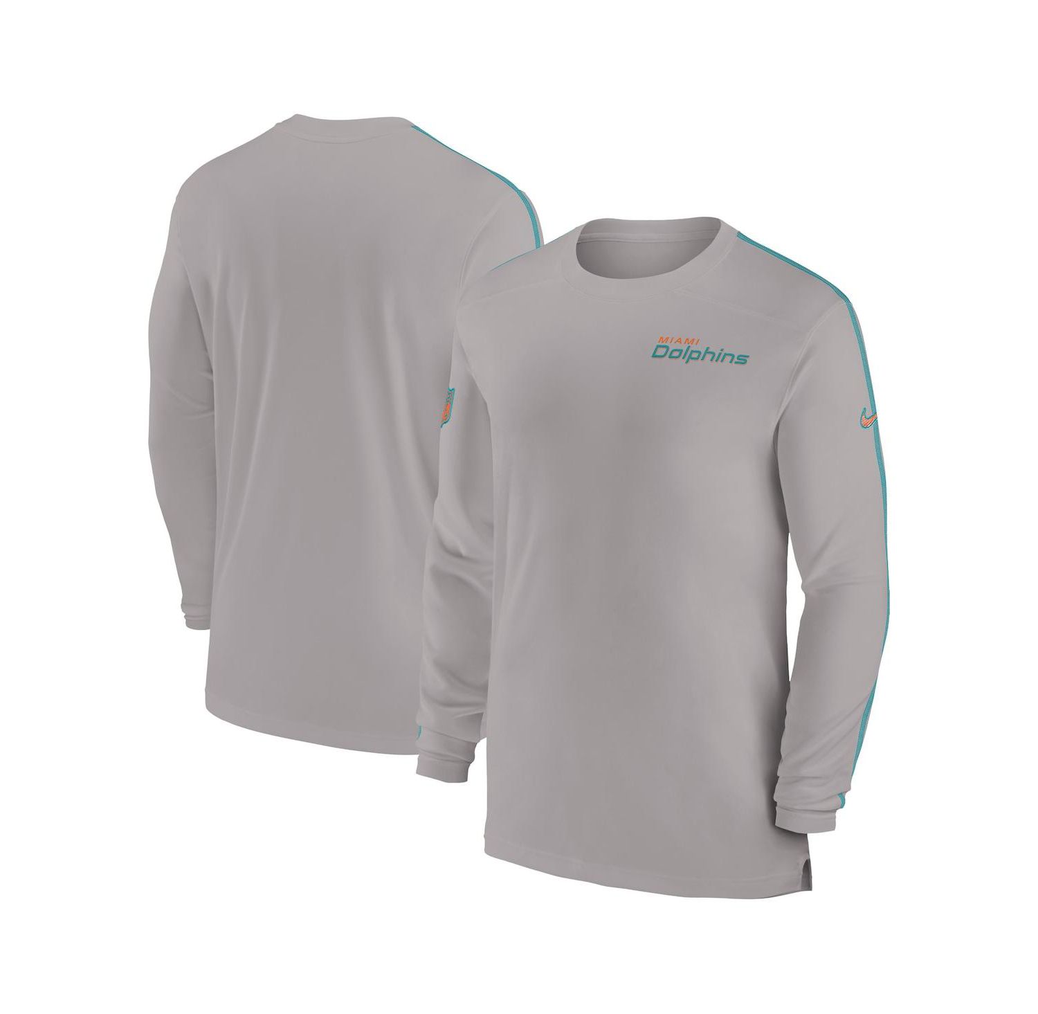 Men's Gray Miami Dolphins Sideline Coach UV Performance Long Sleeve T-Shirt