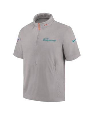 Men's Gray Miami Dolphins 2024 Sideline Coach Short Sleeve Half-Zip Hoodie Jacket