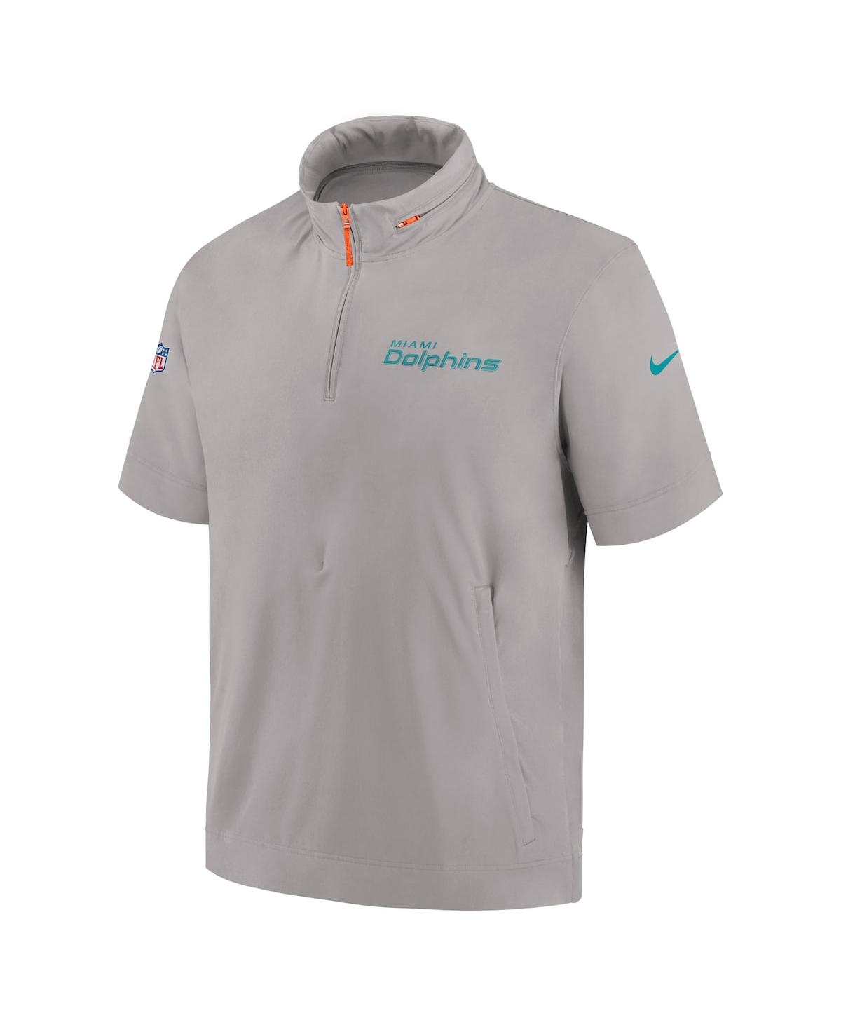 Nike Gray Miami Dolphins 2024 Sideline Coach Short Sleeve Half-zip Hoodie Jacket In Gray