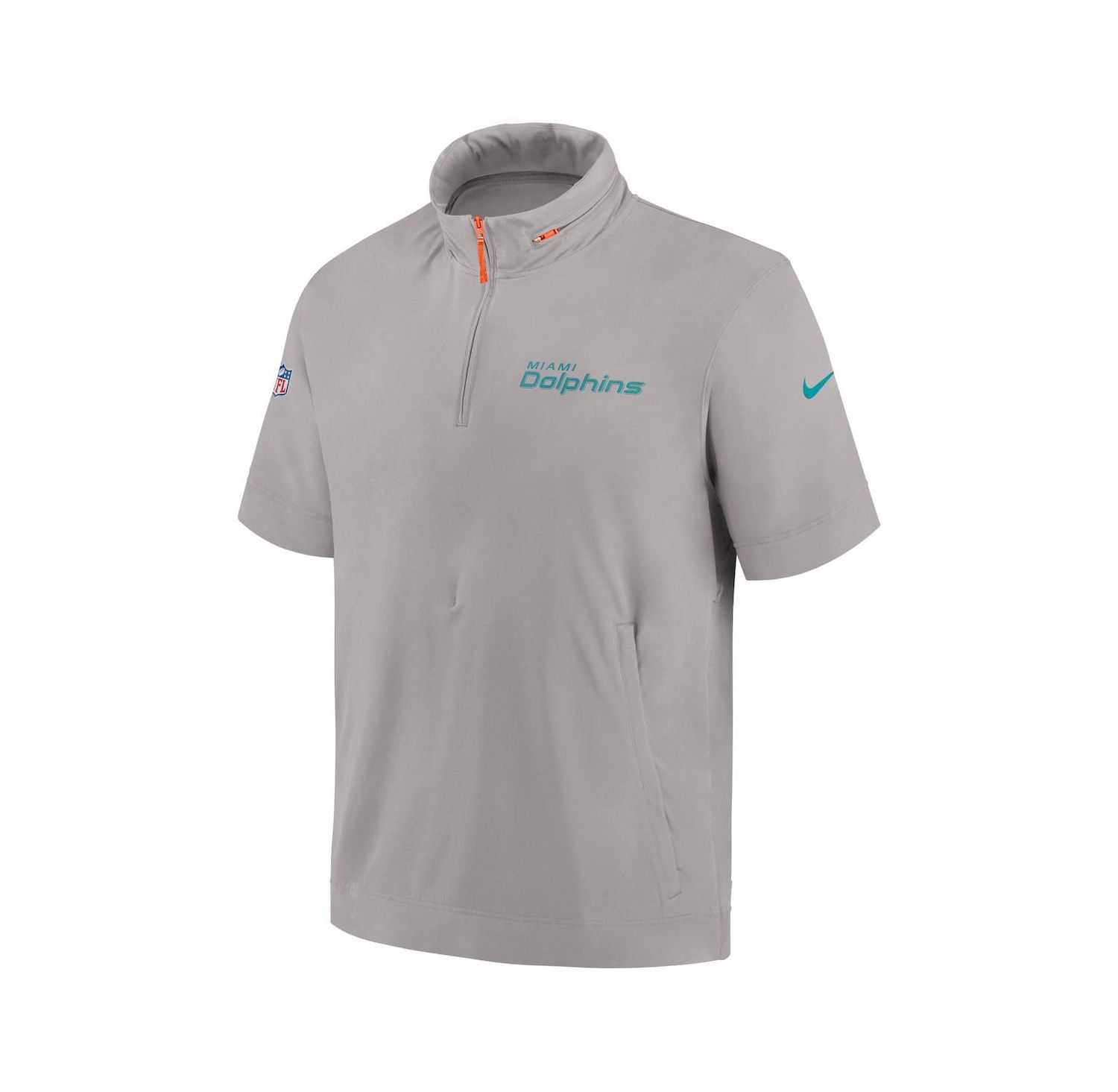 Men's Gray Miami Dolphins 2024 Sideline Coach Short Sleeve Half-Zip Hoodie Jacket
