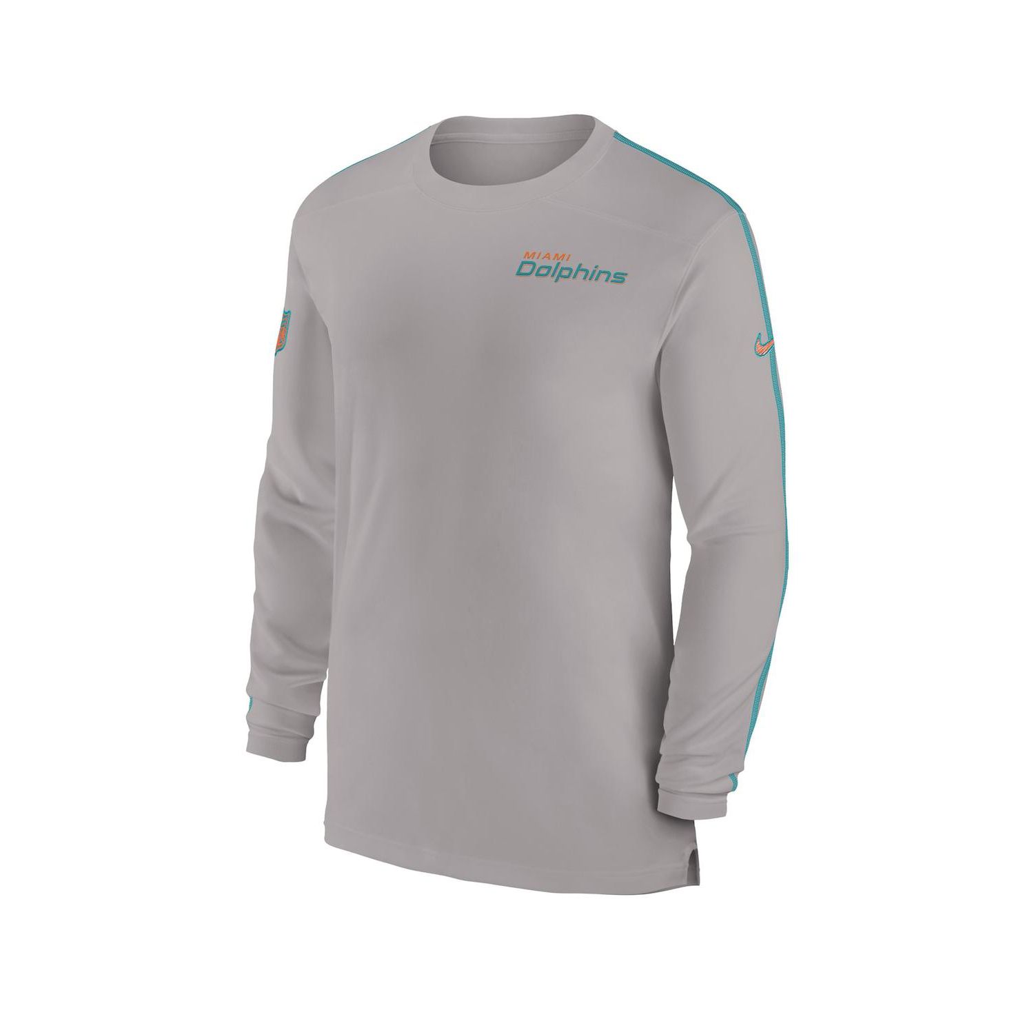 Men's Gray Miami Dolphins Sideline Coach UV Performance Long Sleeve T-Shirt