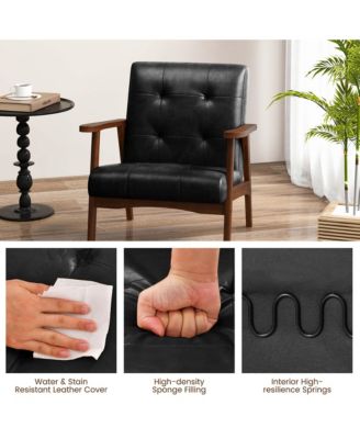 Mid Century Accent Chair Tufted Reading Armchair Solid Rubber Wood