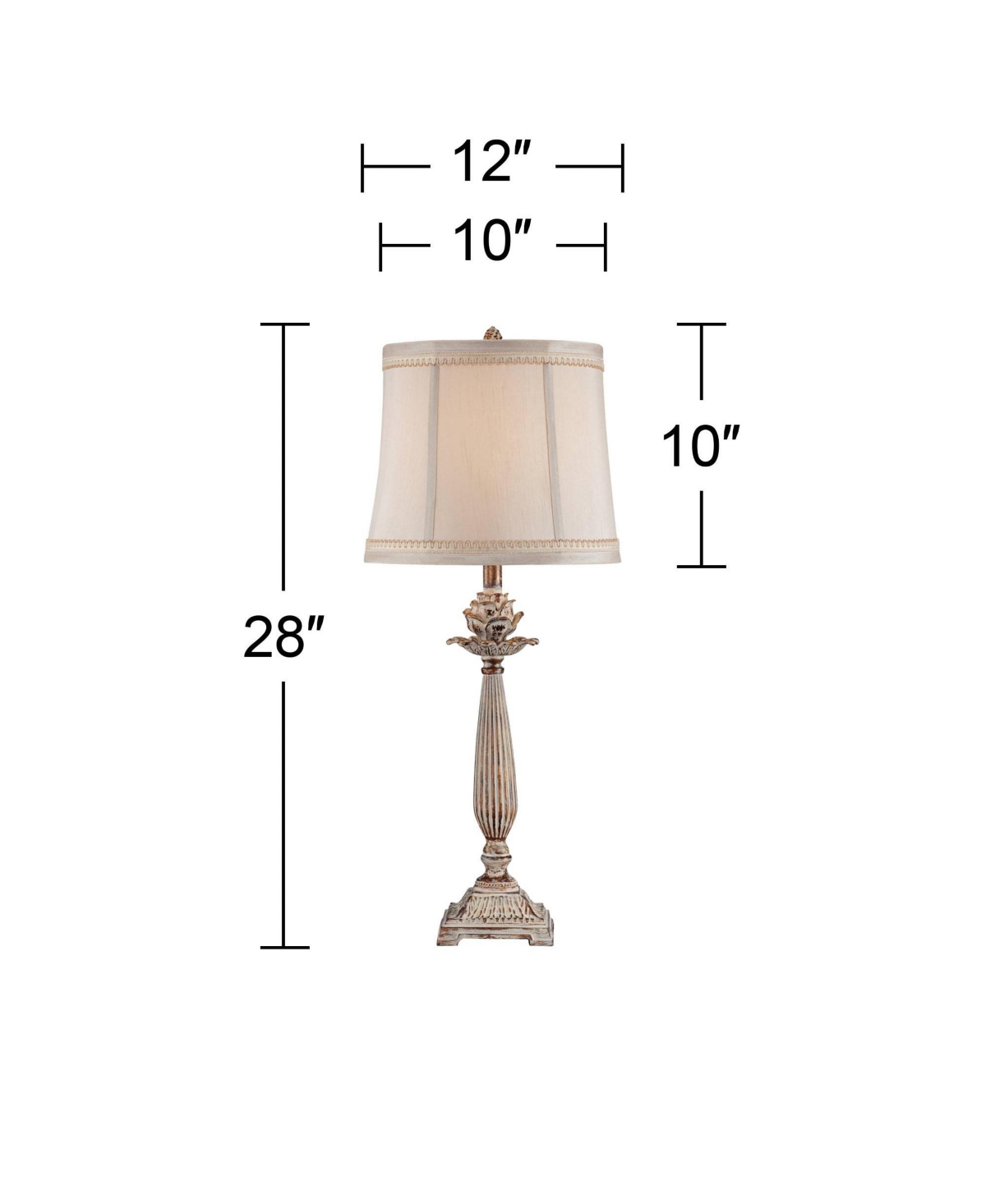 Regency Hill Shabby Chic French Country Cottage Table Lamp Tall AntiqueWashed Petite Artichoke Font Beige Fabric Bell Shade for Living Room