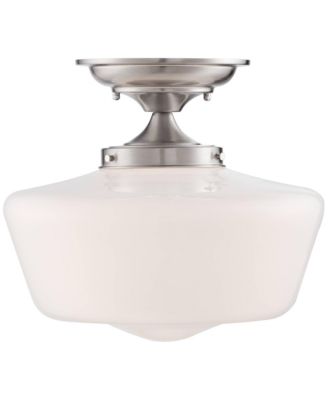 Rustic Farmhouse Ceiling Light Semi Flush Mount Fixture 12" Wide Brushed Nickel Opal White Glass Shade for Bedroom Kitchen Living Room