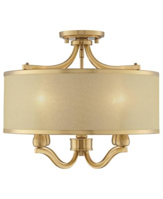Nor Vintage-like Ceiling Light Semi Flush-Mount Fixture 18" Wide Warm Antique Brass 4-Light Soft Gold Organza Drum Shade for Bedroom Kitchen Living Room Hallway Dining Bathroom House