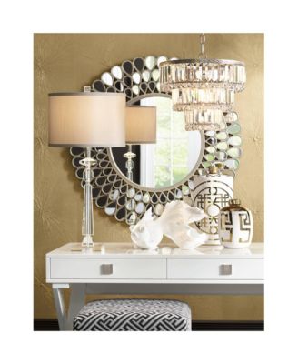 Magnificence Satin Nickel 7-Light LED 14.25" Wide Faceted Crystal Glass Modern Fixture Chandelier