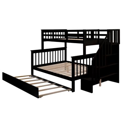 Streamdale Espresso Twin-Over-Full Bunk Bed with Storage and Trundle