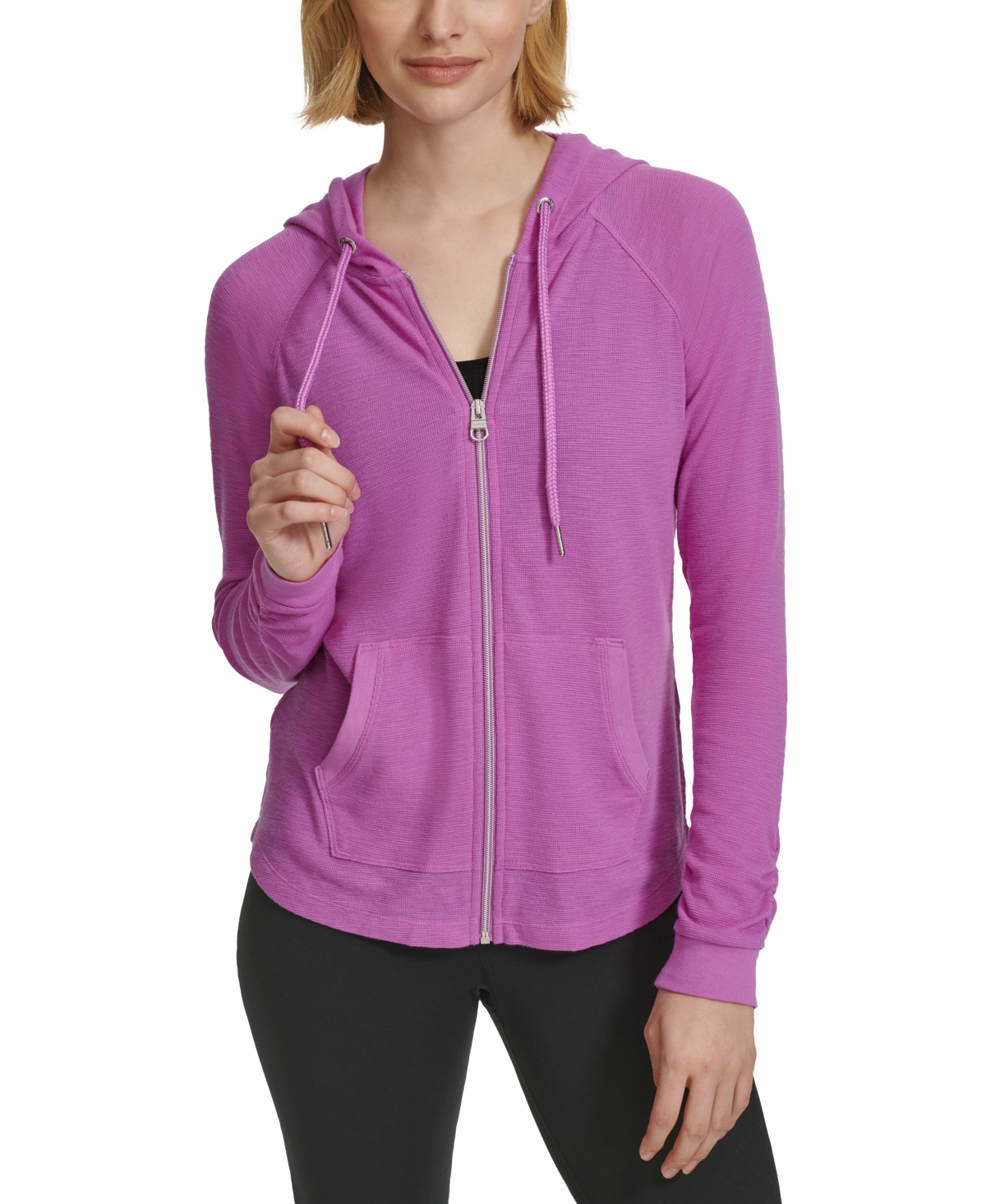 Shop Calvin Klein Performance Ruched-sleeve Zip Hoodie, Xs-3x In Lotus
