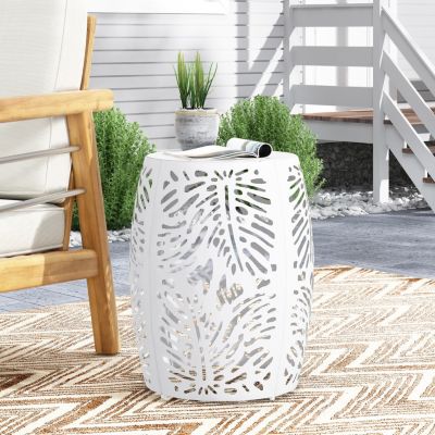  Modern Palm Leaf Side Table with Durable Iron Frame
