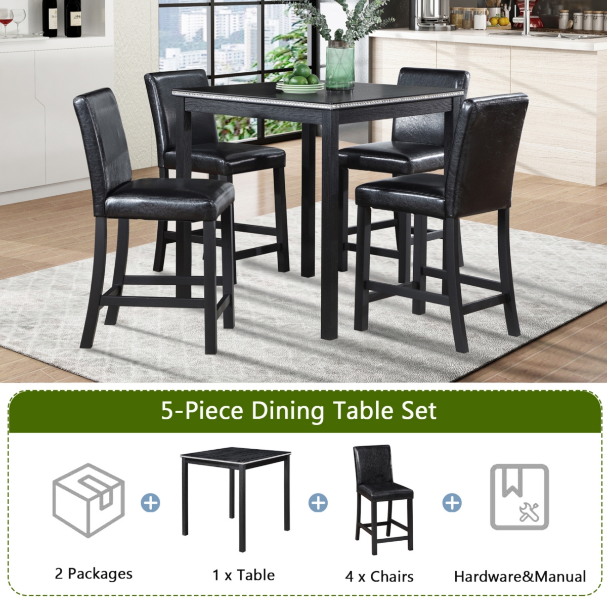 Simplie Fun Elegant Counter-Height Dining Set Table & 4 Upholstered Chairs