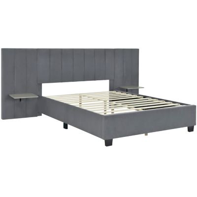 Streamdale Queen Velvet Platform Bed with Headboard