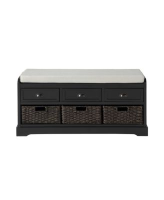 Homes Collection Wood Storage Bench with 3 Drawers and 3 Baskets