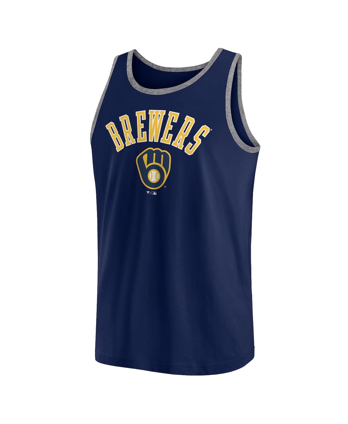 Fanatics Men's Navy Milwaukee Brewers Bet Tank Top In Navy,heather Gray