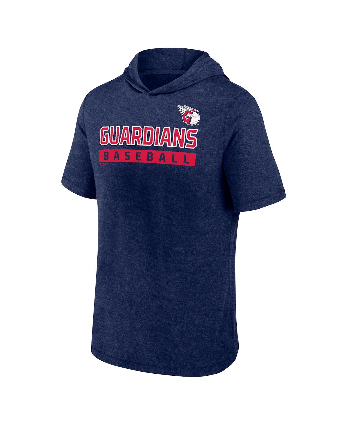 Fanatics Men's Heather Navy Cleveland Guardians Push Short Sleeve Pullover Hoodie In Heather Navy