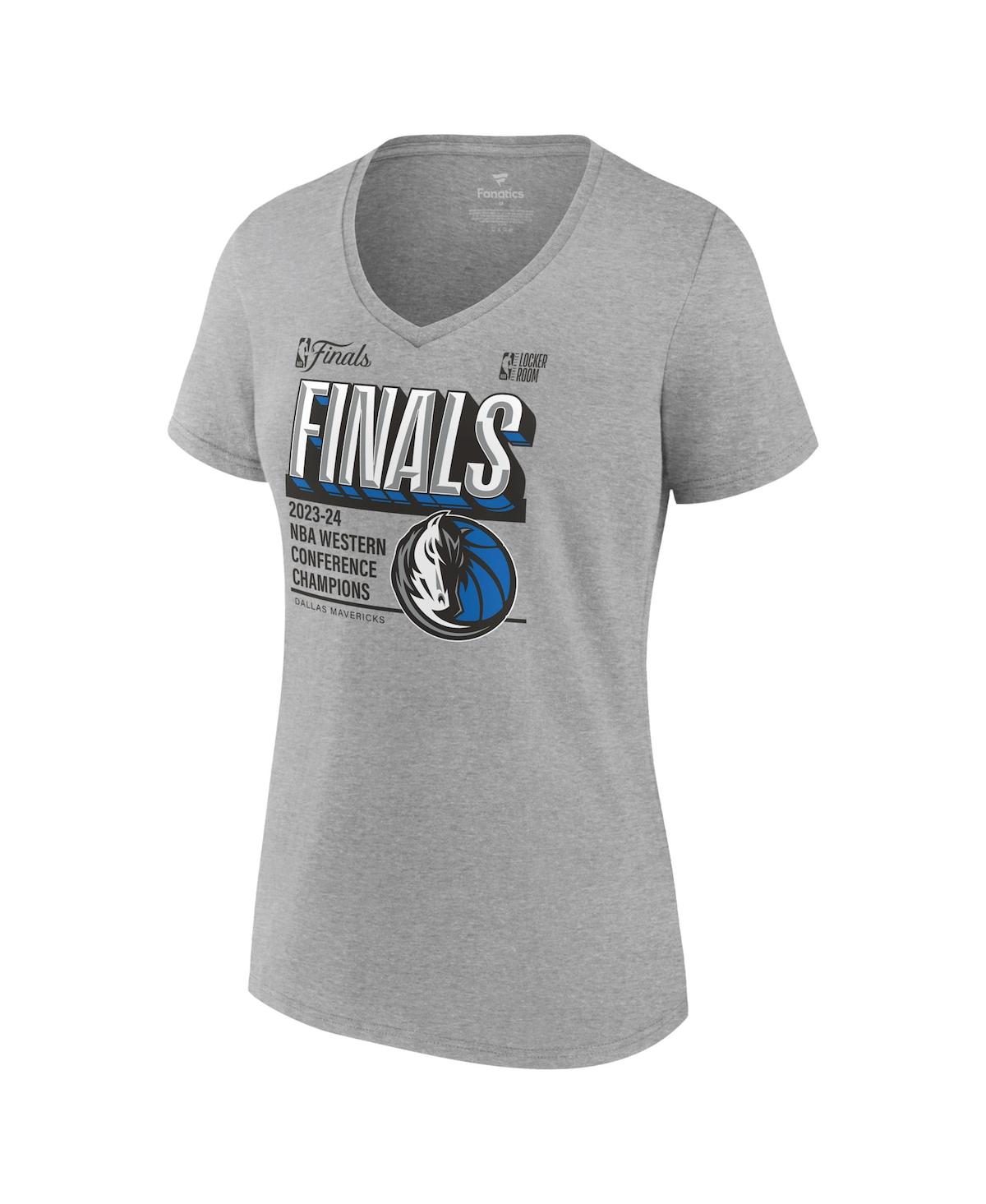 Fanatics Women'sDallas Mavericks 2024 Western Conference Champions Locker Room Plus Size V-Neck T-Shirt - Heather Gray