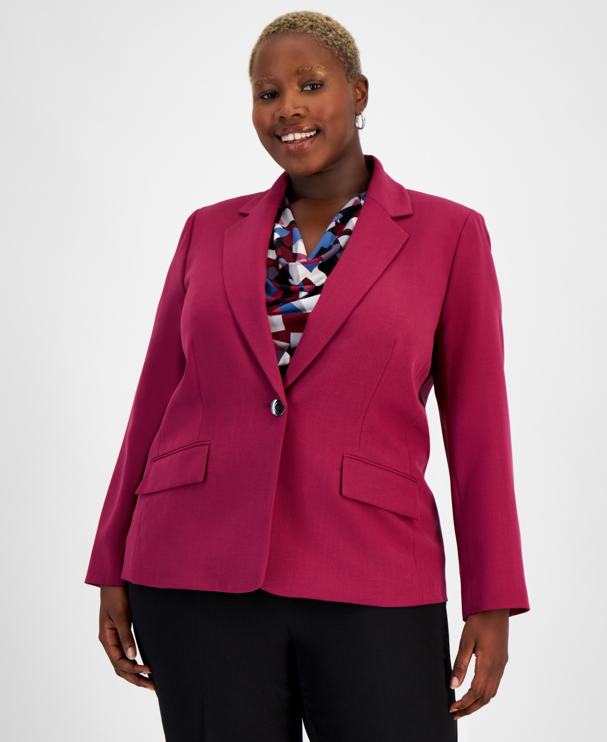 Kasper Plus Size One-Button Stretch Crepe Blazer