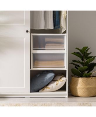 USA 2 Pack 47 Qt. Extra-Large Stackable Storage Drawer Plastic Drawer Organizer with Clear Doors, for Pantry Bedroom Closet Kitchen Under-Sink Home and Office De-Clutter Shoes and Crafts, White