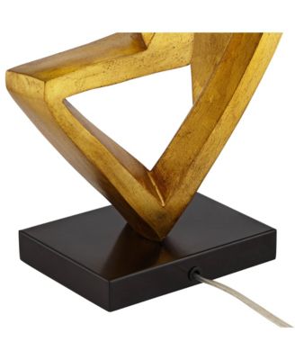 Zeus Modern Mid Century Table Lamp 28 1/2" Tall Sculptural Gold Leaf Metal Black Drum Shade Bedroom Living Room Bedside Nightstand
