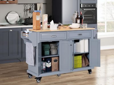 Cambridge Natural Wood Top Kitchen Island with Storage