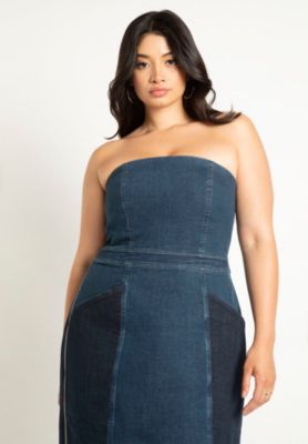 Women's Plus Size Strapless Denim Dress