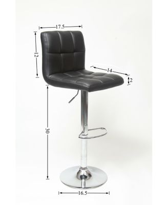 Faux Leather Adjustable Hydraulic Bar Stool, Set of 2, Black