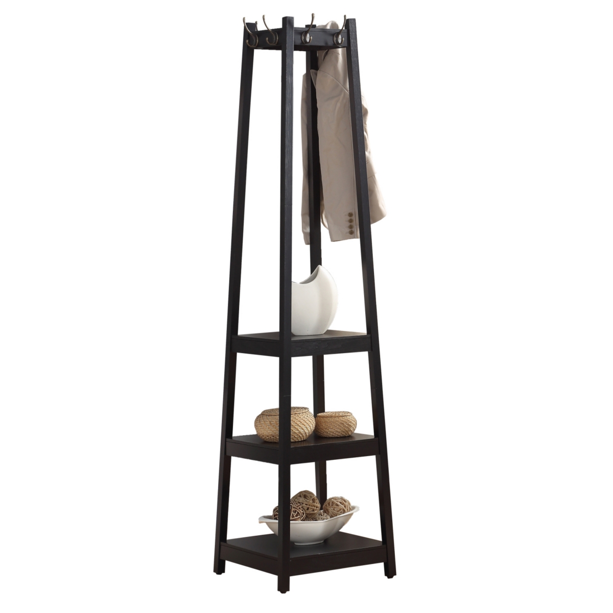 Streamdale Furniture Coat Rack w/ 3-Tier Storage Shelves Finish - Black
