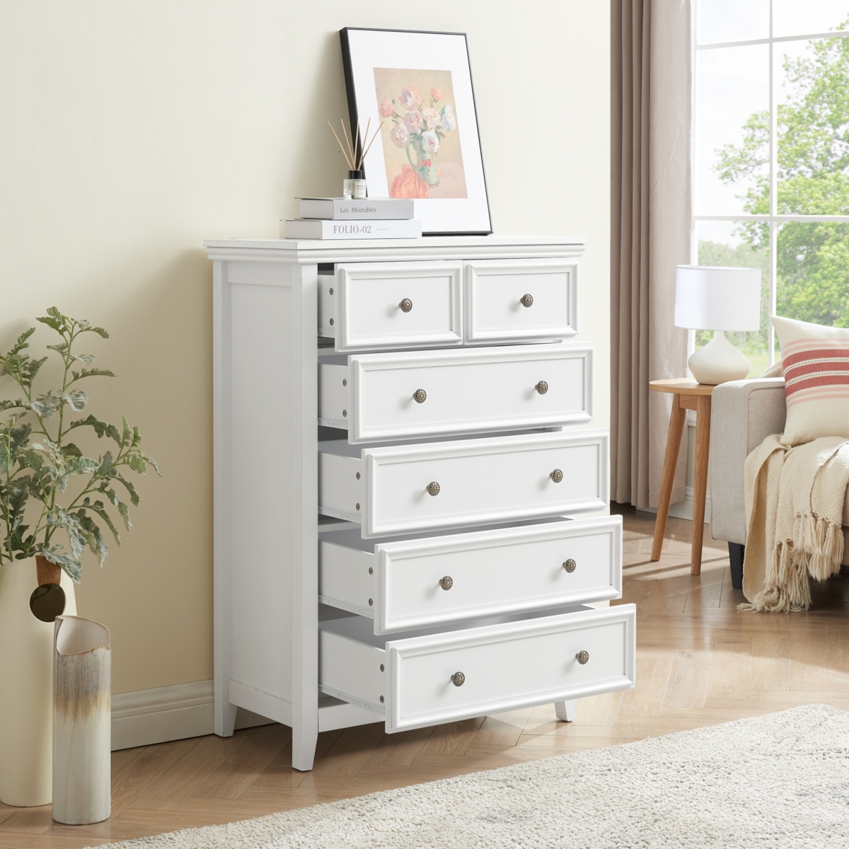Streamdale Furniture Modern Wooden Dresser with 6 Spacious Drawers and Metal Handles