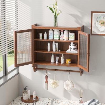 Streamdale Vintage Brown Wall Cabinet with Fluted Glass Doors | Assembly Required