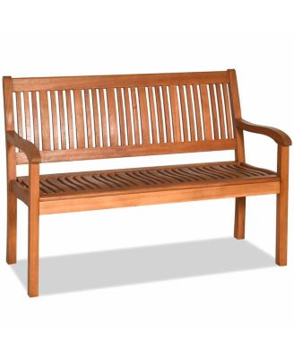 50'' Wooden Bench Loveseat Patio Garden Outdoor w/ Armrest & Backrest