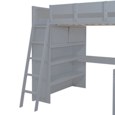 Streamdale Full Size Loft Bed with Desk and Shelf - White