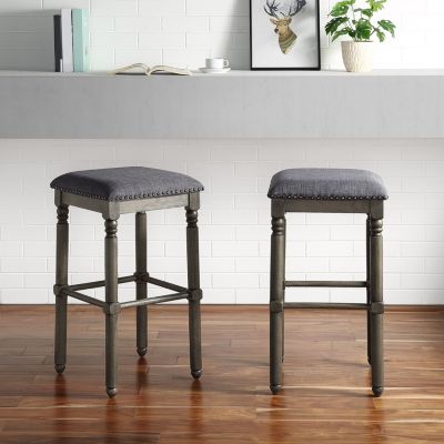 Streamdale Wood Upholstered Swivel Bar Stools, Set of 2