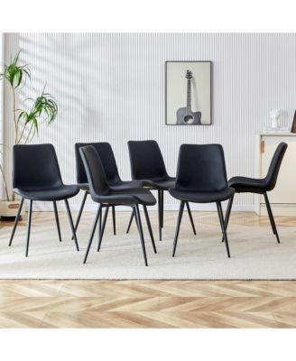 Black Leatherback Dining Chairs with Curved Cushions (Set of 6)
