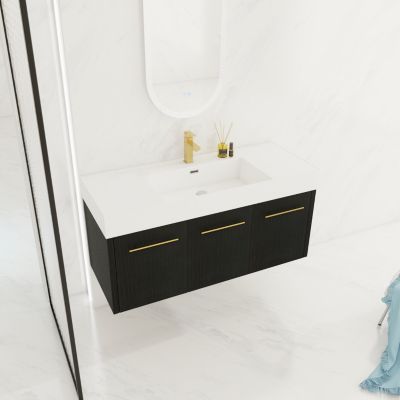 Modern Vanity with Unique Resin Sink and Ample Storage