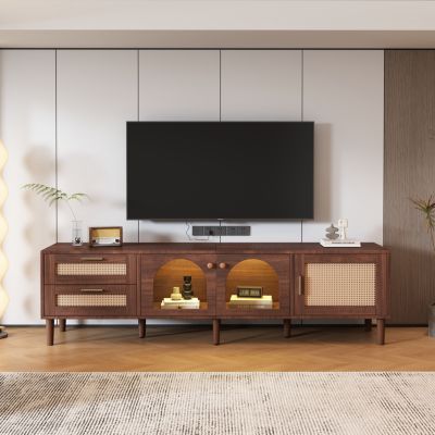 Streamdale Multifunctional TV Stand with Rattan Drawers and Ample Storage