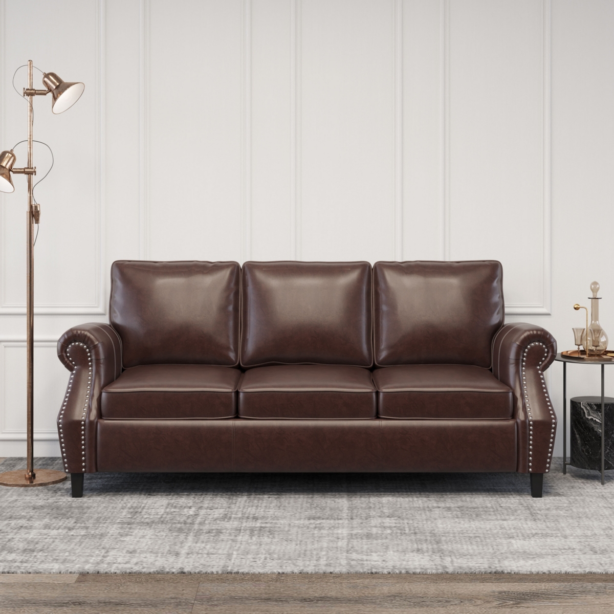 Streamdale Contemporary Faux Leather Upholstered Sofa with Nailhead Accents