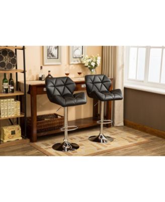 Adjustable Hydraulic Tufted Barstools, Set of 2
