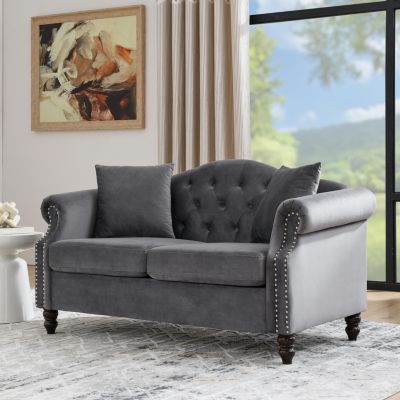 Classic Chesterfield Sofa with Velvet Trim