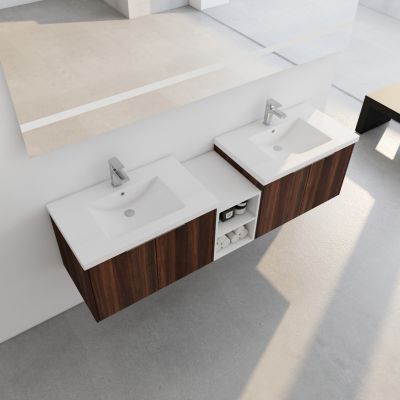 Modern Wall-Mounted Vanity with Ample Storage and Resin Sink