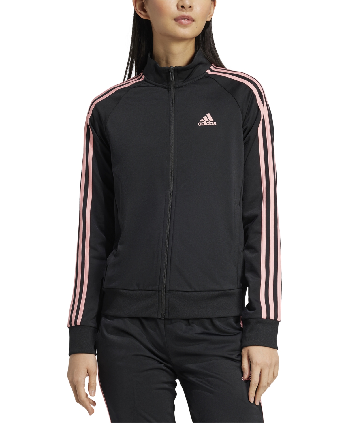 Adidas Originals Women s 3 stripe Tricot Track Jacket Xs 4x In Black semi Pink Spark ModeSens