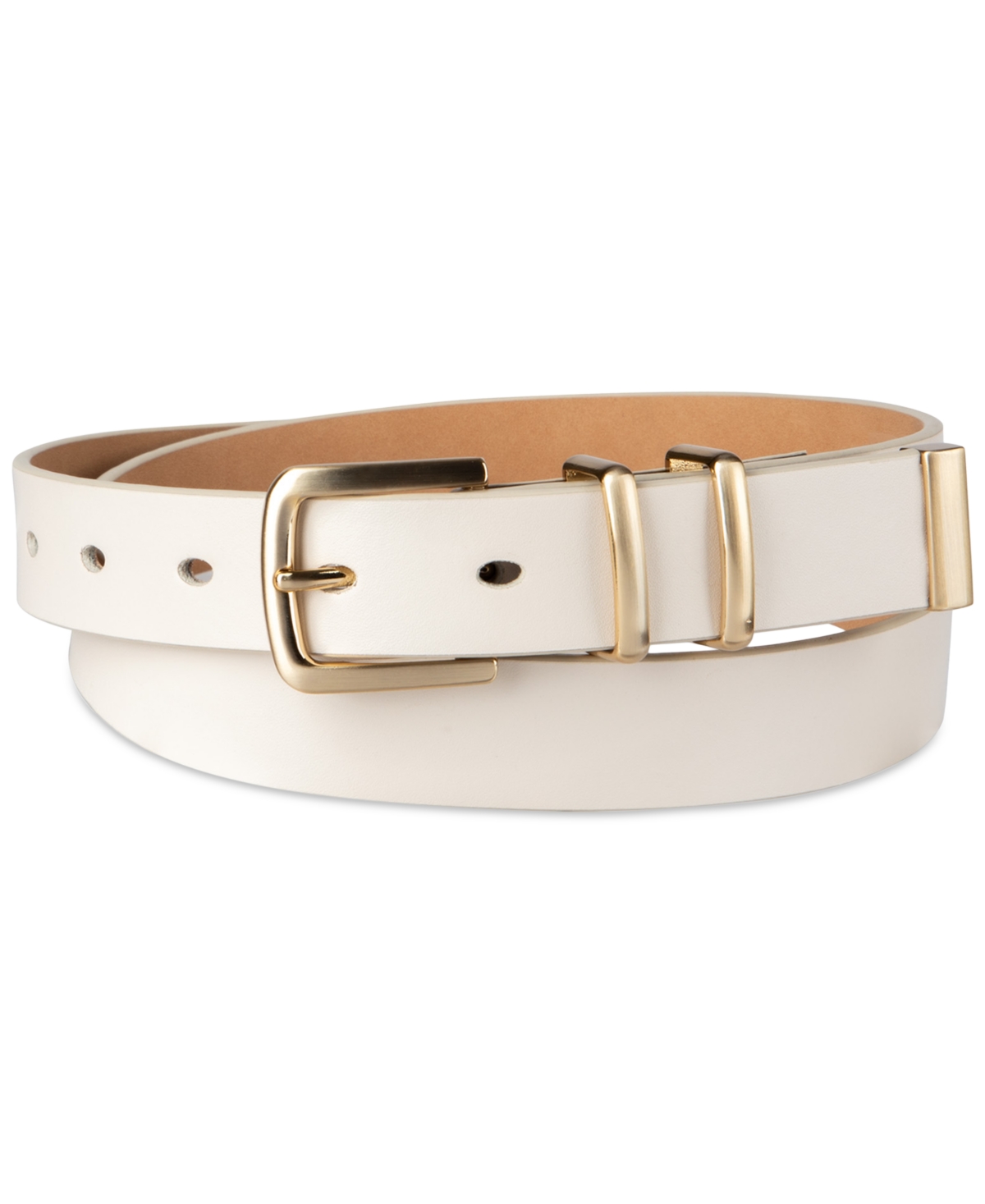 Women's Modern Mixed-Media Skinny Belt - Bone