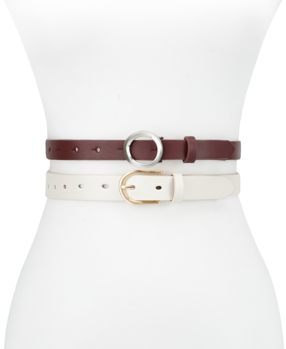 Calvin Klein Women's 2-Pc. Faux-Leather Belt Set -burgundy