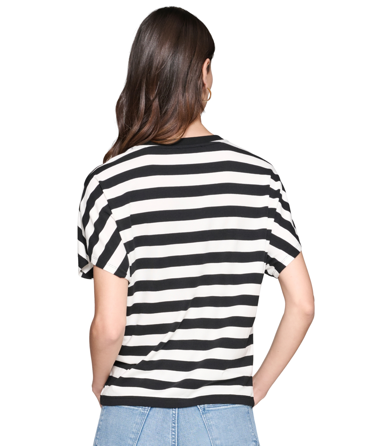 Karl Lagerfeld Paris Women's Striped Logo T-Shirt - Black  Soft White