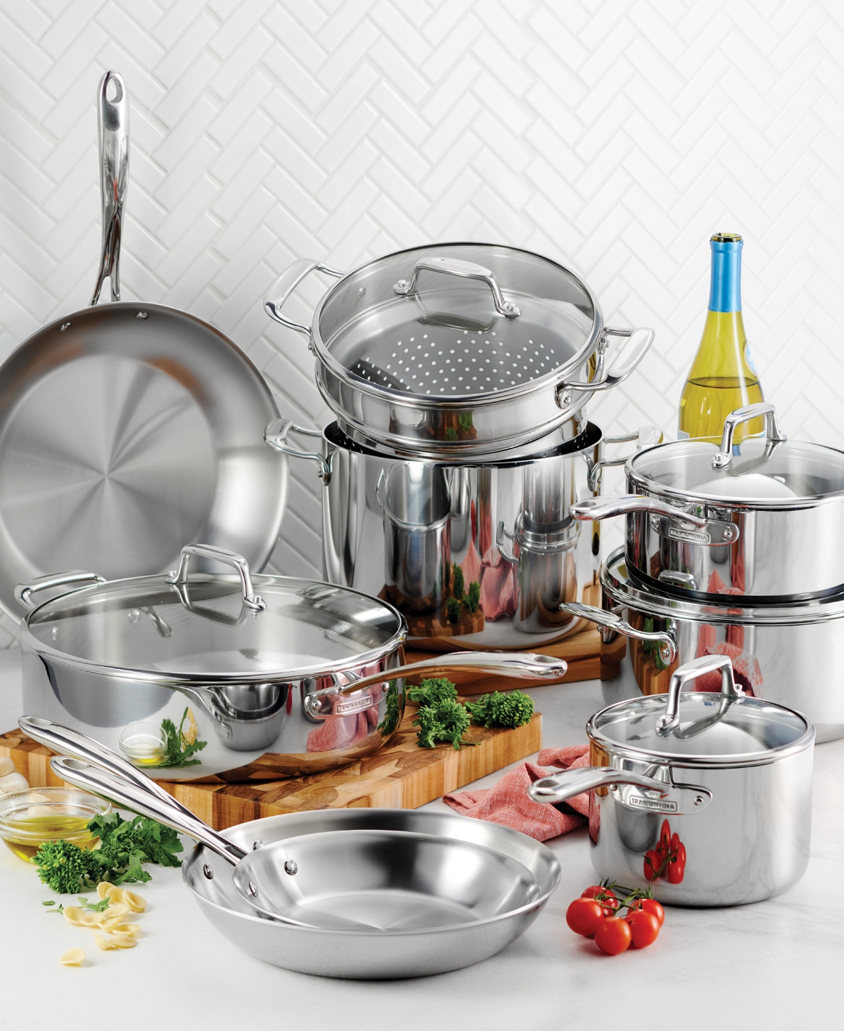 Tramontina TriPly Clad Stainless Steel Glass Lid 14 Pc Cookware Set