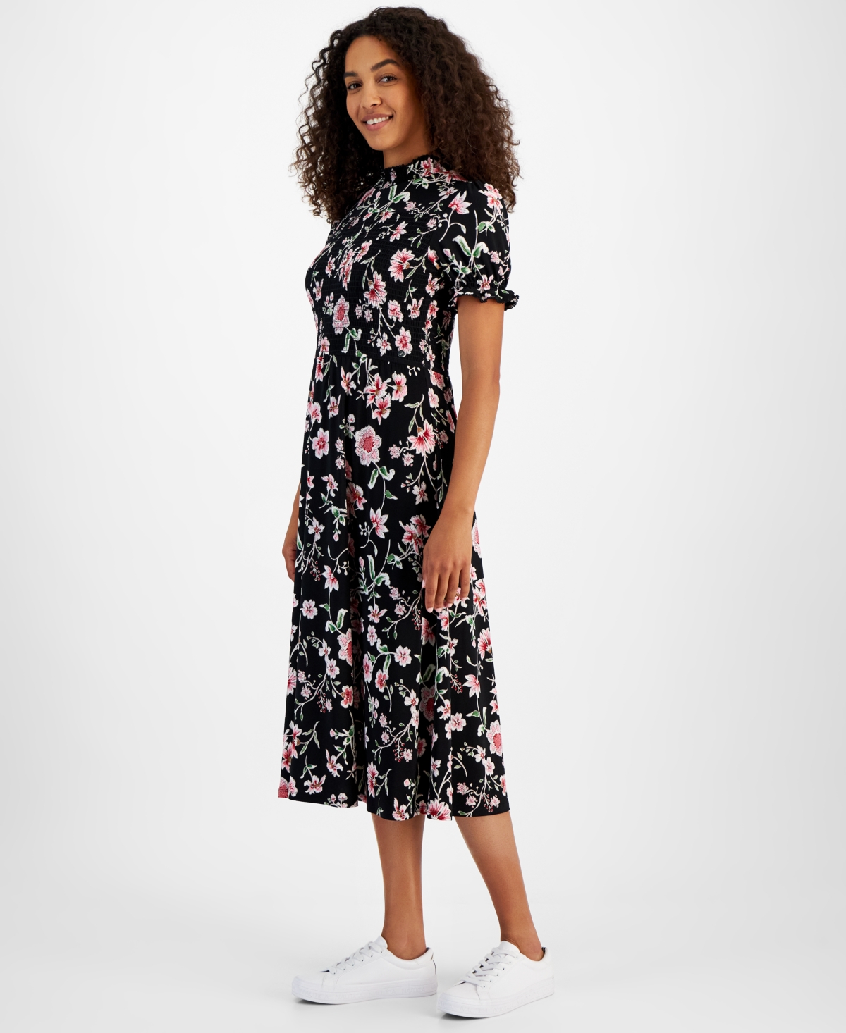 Nautica Jeans Women's Floral-Print Smocked Midi Dress