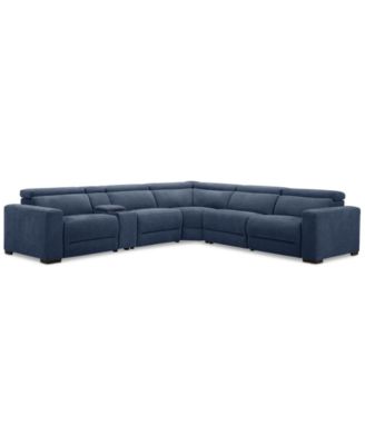 Nevio 6-Pc. Fabric Power Headrest Sectional with Console and 3 Power Motion Chairs