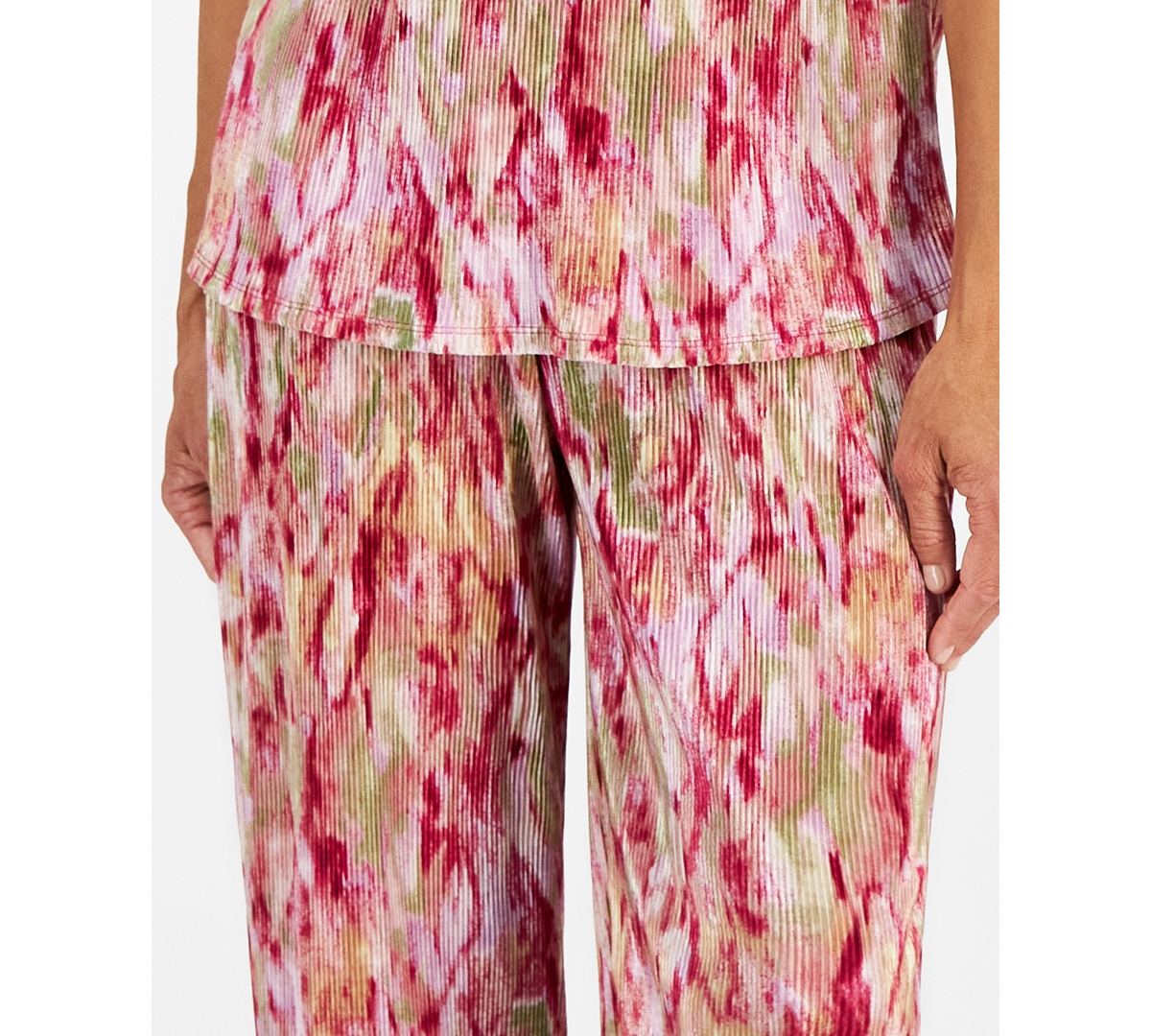 Jm Collection Petite Texture Garden Plisse Pull-On Pants, Created for Macy's