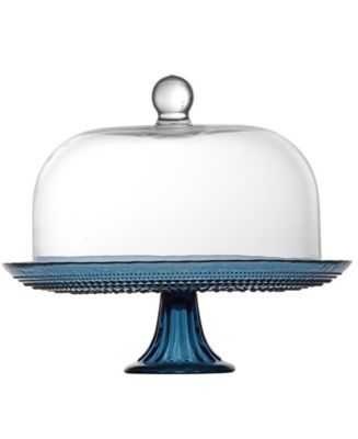Jupiter Beaded Glass Cake Stand with Dome Blue
