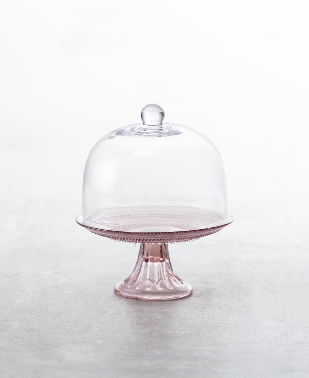 Fortessa Jupiter Glass 8.5in Pink Mini Cake Stand And Dome In Pink