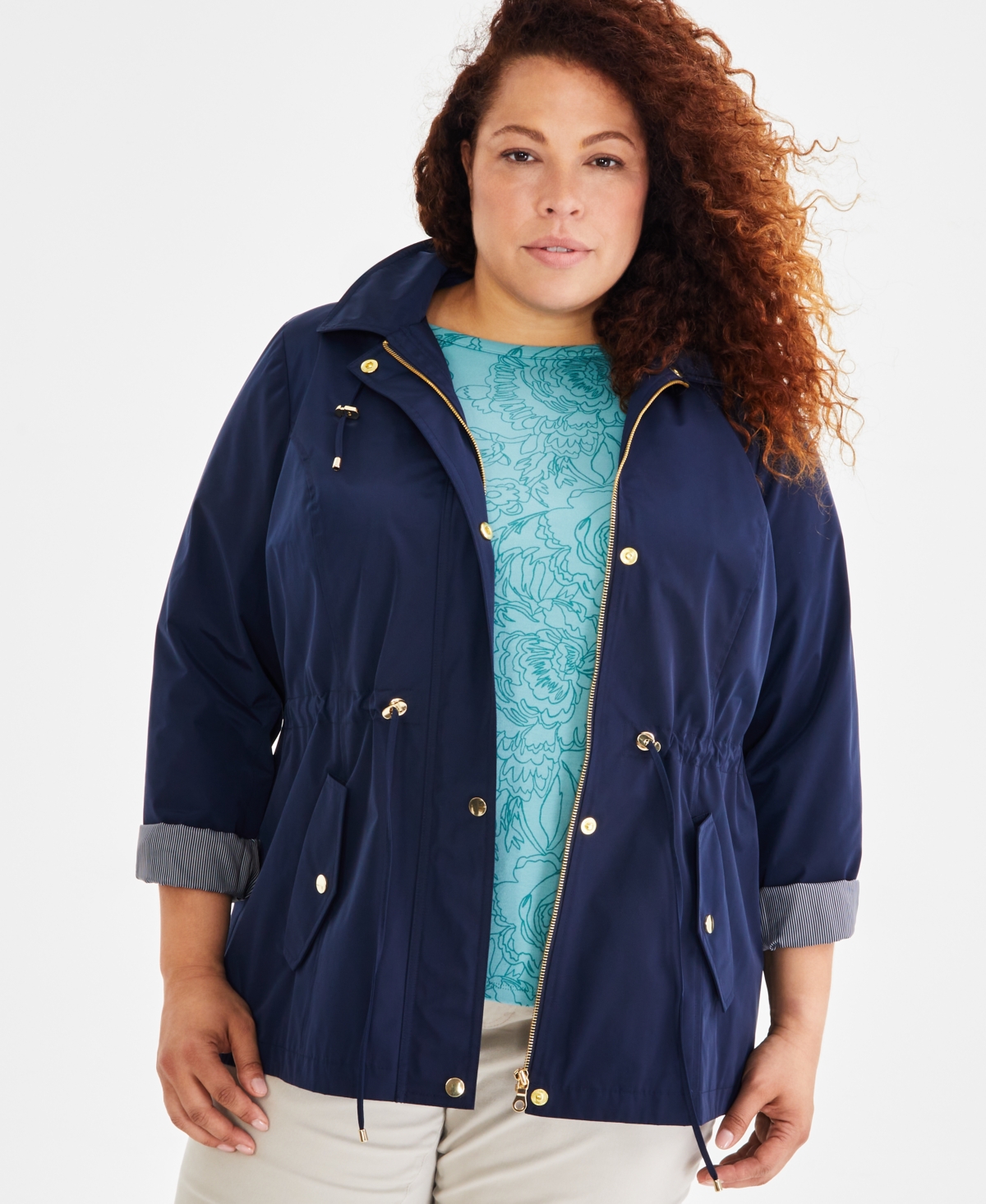 Style & Co Women's Petite Hooded Anorak, Created For Macy's In Blue