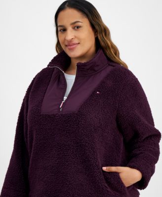 Plus Size Sherpa Quarter-Zip Pullover Sweatshirt